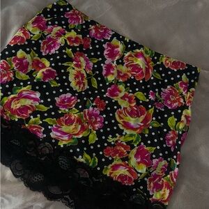 Victoria's Secret Black Polka Dot Floral Slip with Pink & Yellow Roses